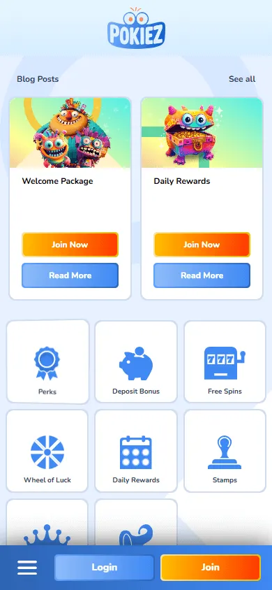Pokiez Casino promotions view on a mobile browser